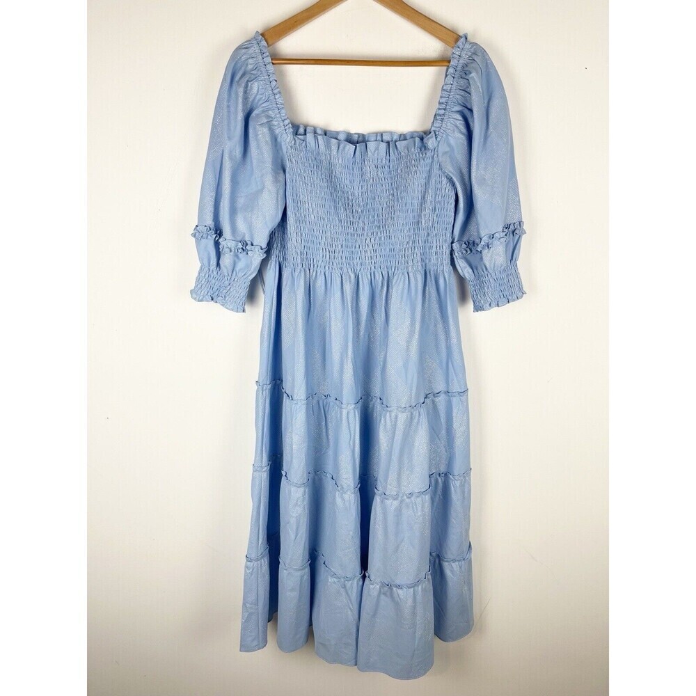 Hill House ‘Ellie Nap Dress’ light blue with glitter check Midi Dress - size L